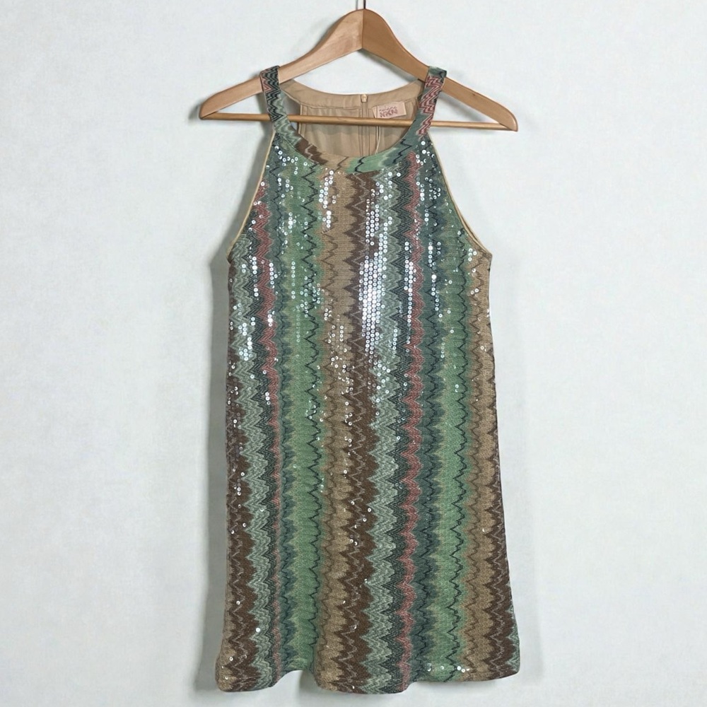 New NKN Nekane Kilam Multicolor Sequin Cut Out Shoulder Mini Dress Size M